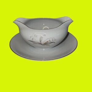 Kaysons Golden Rhapsody Fine China Gravy Boat & Saucer Set White With Gold Trim